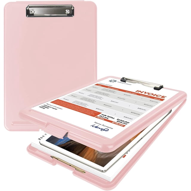 Portapapeles con almacenamiento, portapapeles de plástico con clip de perfil bajo, portapapeles de enfermería resistentes plegables, (rosa)