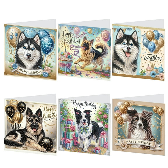 6pcs Diamond Art Painting Kit Greeting Card, Puppy Balloon 5D DIY Special Shape Diamond Greeting Card Creative Gifts, Christmas Thanksgiving Greeting Card Congratulation