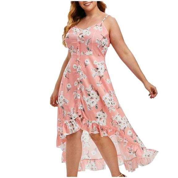 Ichaunyi Summer Dresses Clearance Women Sexy Plus Size V-Neck Buttons Printing Sleeveless Casual Sling Dresses