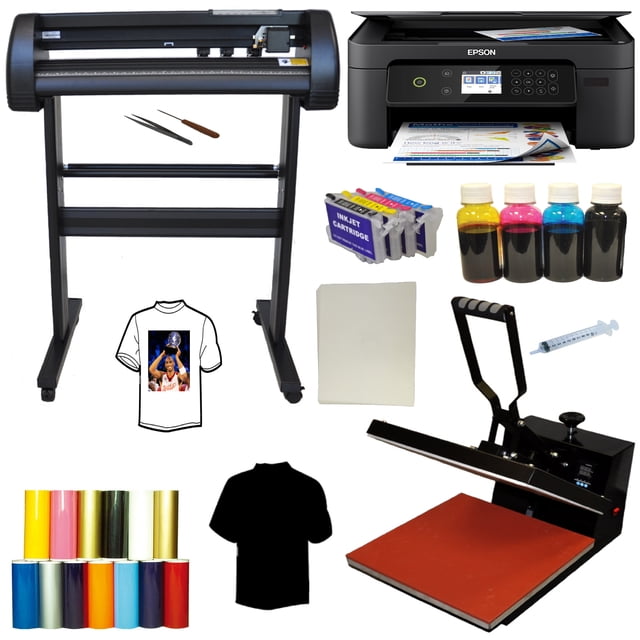 Heat Transfer Press Machine 15x15" Heavy Duty Vinyl Cutter Plotter 28" Printer All in One Bundle