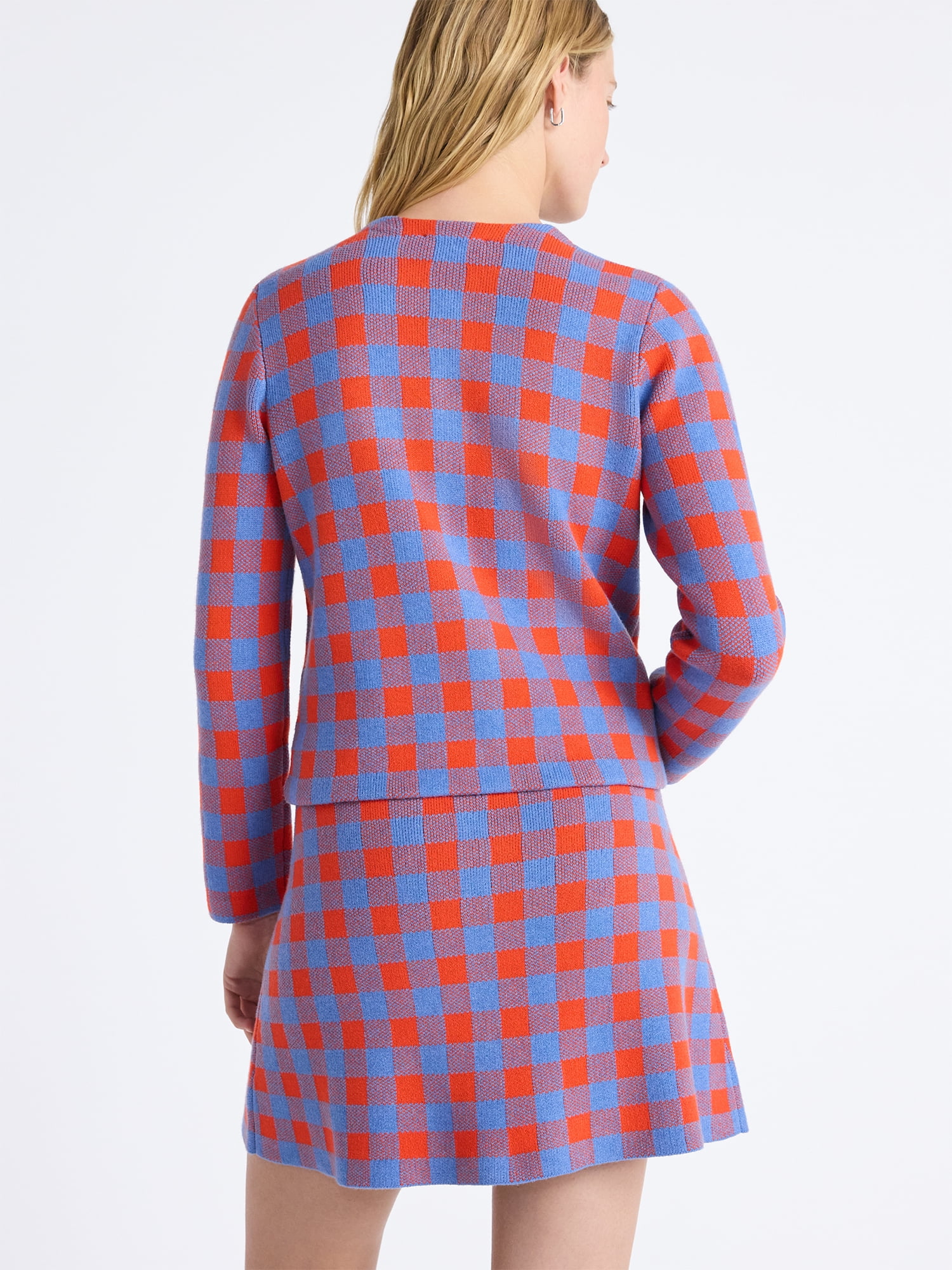 Free Assembly Women's Plaid Cardigan Sweater with Double Welt Pockets, Midweight, Sizes XS-XXL