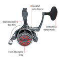 thumbnail image 4 of Quantum Optix Spinning Fishing Reel, Size 60 Reel, 4.9:1 Gear Ratio, Silver, 4 of 7