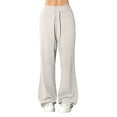 thumbnail image 2 of KDDYLITQ Womens Flare Sweatpants High Waist Drawstring Yoga Pants Wide Leg Baggy Bell Bottoms Trendy Size Plus Trousers White 2XL, 2 of 5