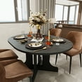 thumbnail image 3 of MDQMD 59" Farmhouse Dining Table for Kitchen Expandable Oval Table with Removable Leaf & X-Shaped Trestle Base Space Saving Black MDF Table, 3 of 9