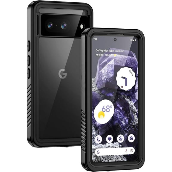 REQO Pixel 8 Case, IP68 Waterproof Dustproof Case with Built-in Screen Protector, Rugged Full Body Shockproof Protective Clear Cover for Google Pixel 8 6.2 Inch, Black