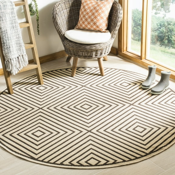 Safavieh Linden Amelia Geometric Indoor/Outdoor Area Rug, Creme/Brown, 6'7" x 6'7" Round