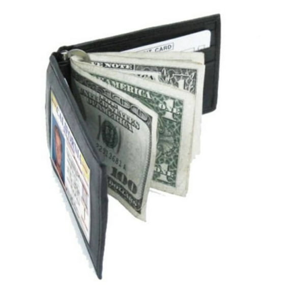 Genuine Leather Men's Bifold Money Clip Front Pocket Credit Card Wallet ID Badge Holder