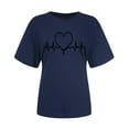 thumbnail image 2 of WREESH Casual Women's Heartbeat T-Shirts Cute Love Heart Print Short Sleeve Crew Neck Tops Navy, 2 of 5