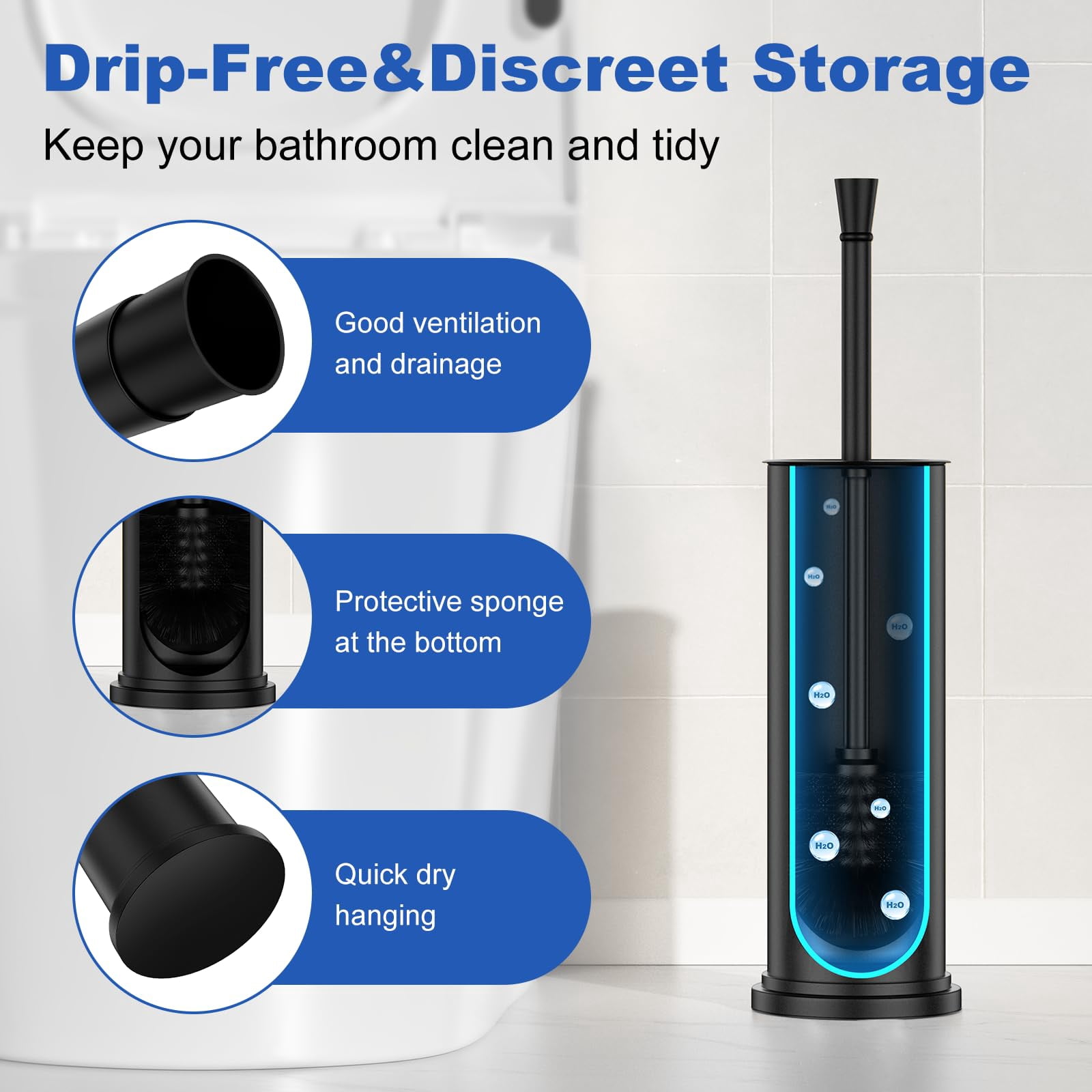 Toilet Brush and Holder Set Black 304 Stainless Steel Bathroom Cleaning