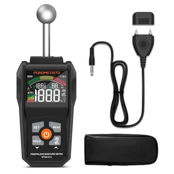 Digital Wood Moisture Meter, 2 in 1 Pin & Pinless Probe sensor, Non-Destructive Automatic Moisture Detector, Visual & Audible Alarm, for Wood Drywall Concrete Building Materials Wallboard