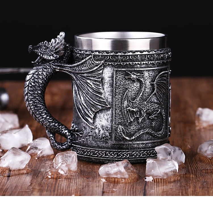FANTESI 3D Dragon Coffee Mug Beer Mugs Stainless Steel Liner Cup Viking Tankard Mug Gift for Men/Boy Friend 