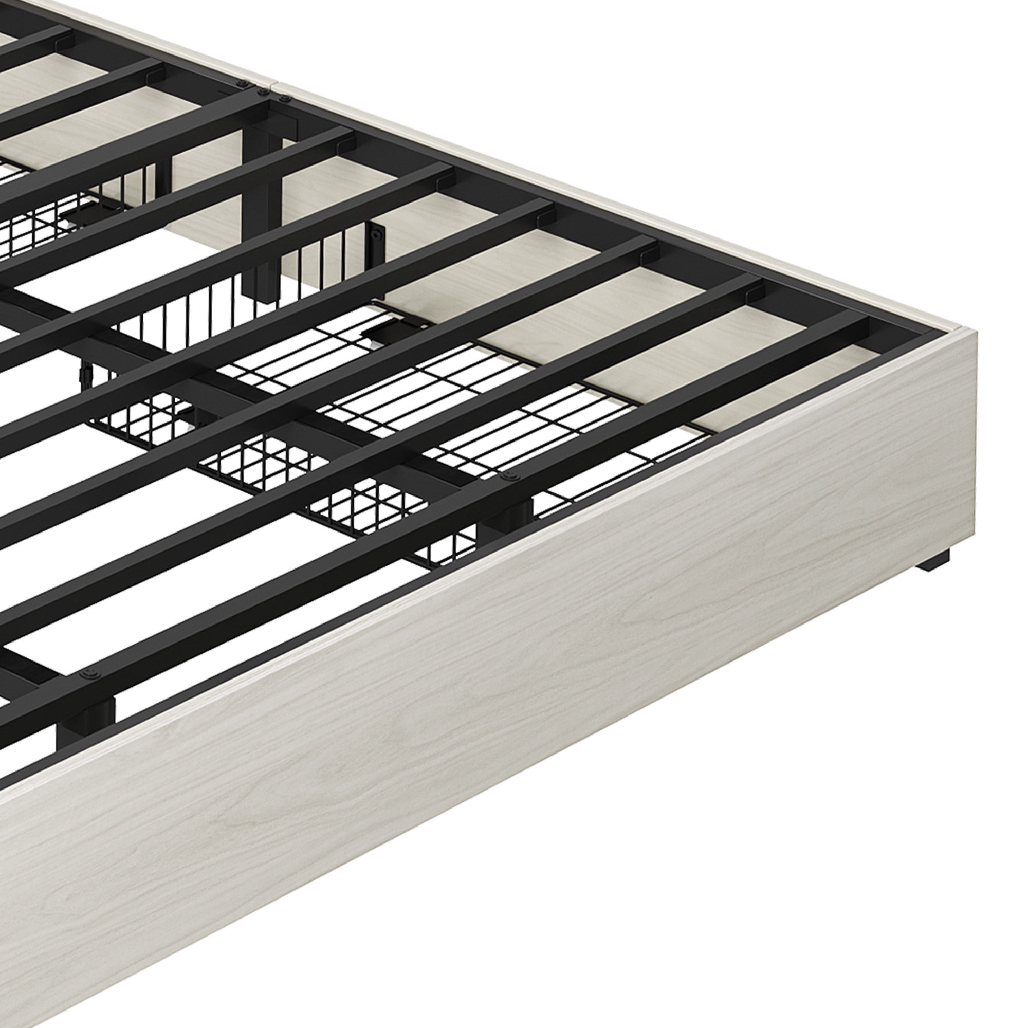 Uforic King Size Bed Frame with LED Lights & Bookshelf Headboard, Platform Bed Frame with Charging Station & Drawers, White
