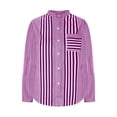 thumbnail image 4 of BangWanChi Long Sleeve Shirts for Women Women's Long Sleeved Striped Printed V-neck Loose T-shirt Top, 4 of 6