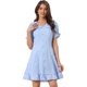 thumbnail image 1 of Vestido casual de verano Allegra K con estampado de cuadros volantes y mangas abullonadas cuello Peter Pan Azul Claro XL, 1 of 6