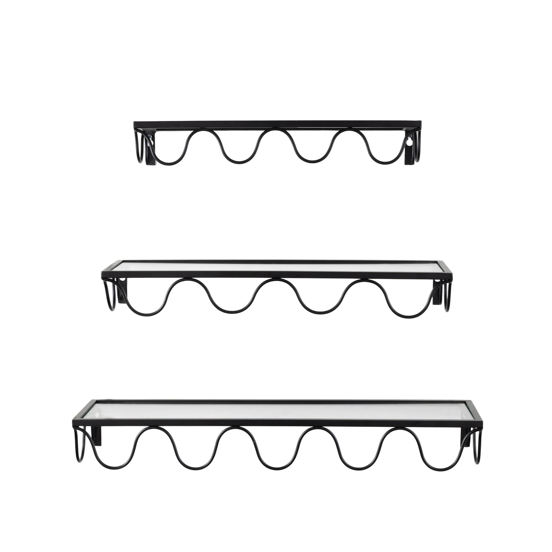DecMode 24", 20", 17"W 1-Tier Black Wall Shelf with Metal Frame (3 Count)