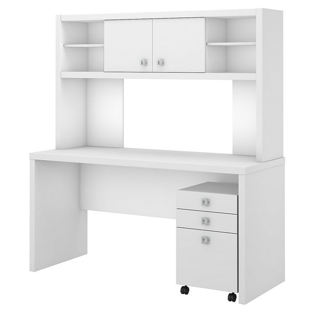 Office By Kathy Ireland Credenza Desk W Hutch And Mobile File Cabinet Pure White Ech006pw Com Hutch And Mobile File Cabinet, White Computer Desk With File Cabinet