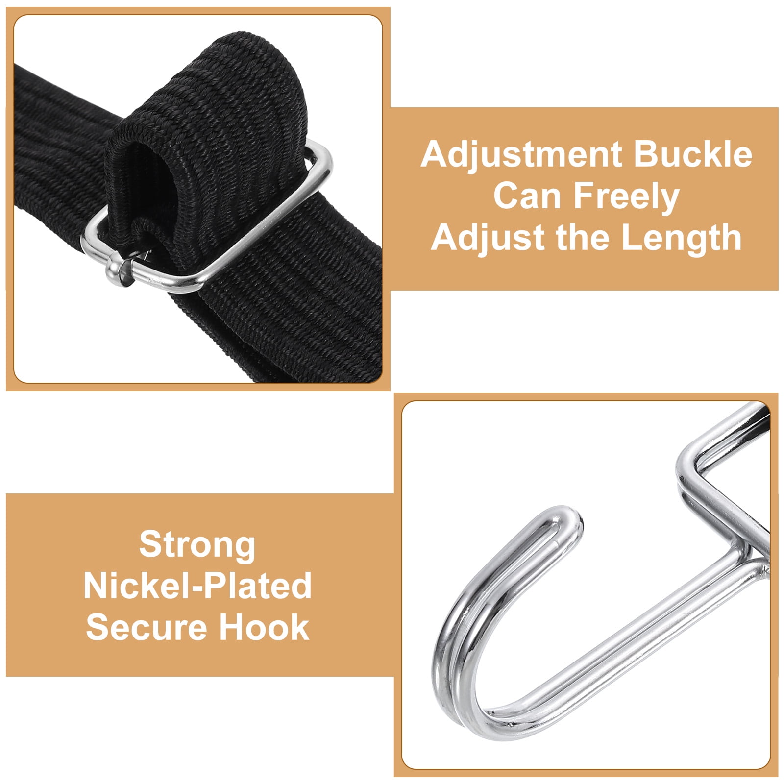 Uxcell 6 Pack Adjustable Bungee Cords with Hooks, 79 Inch Flat Heavy Duty Elasticity Straps Rubber Bungee Cords with Buckle for Outdoor, Camping, Tarp, Bike Rack, Luggage, Black