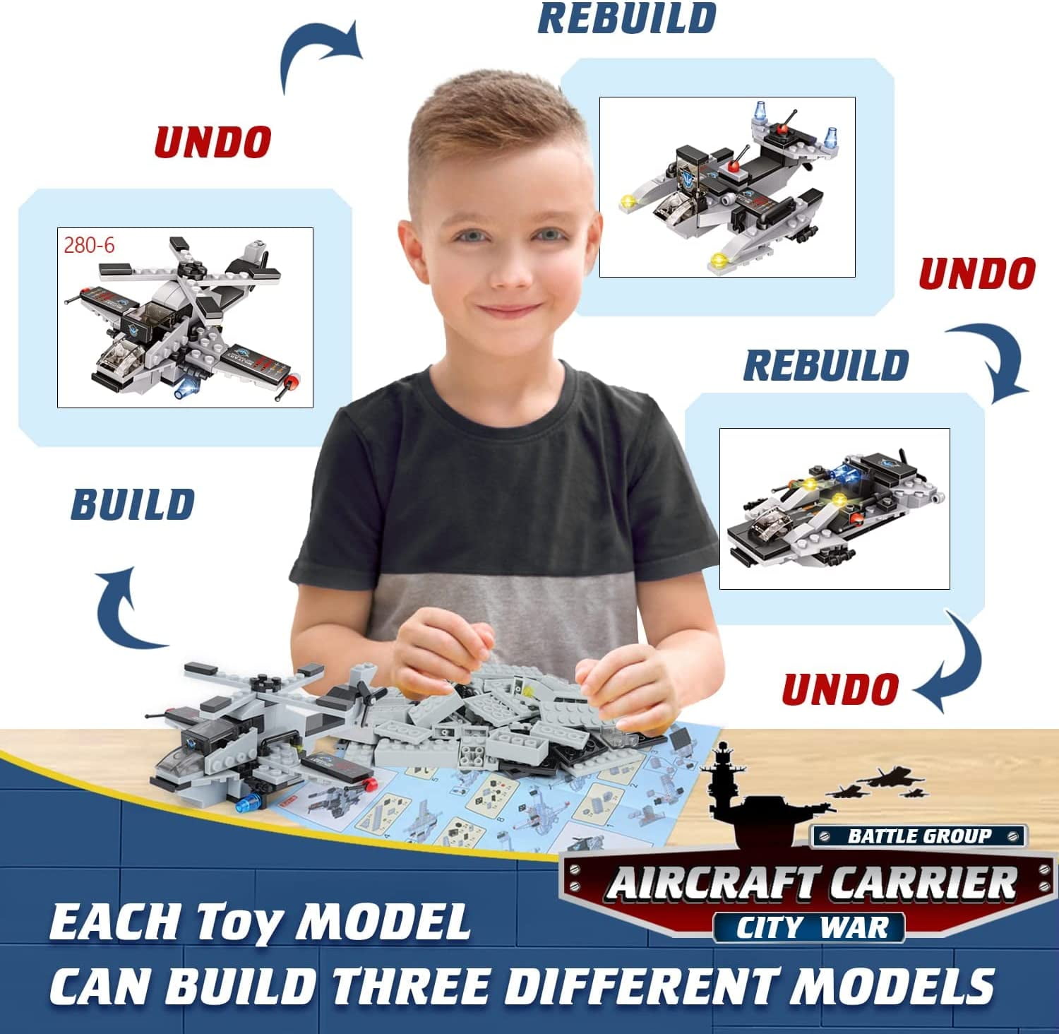 1320 Pieces Aircraft Carrier Building Blocks Set, Military Battleship Model Toy with Army Car, Helicopter & Boat, Military Toys Gift for Kids Boys Girls Age 6-12