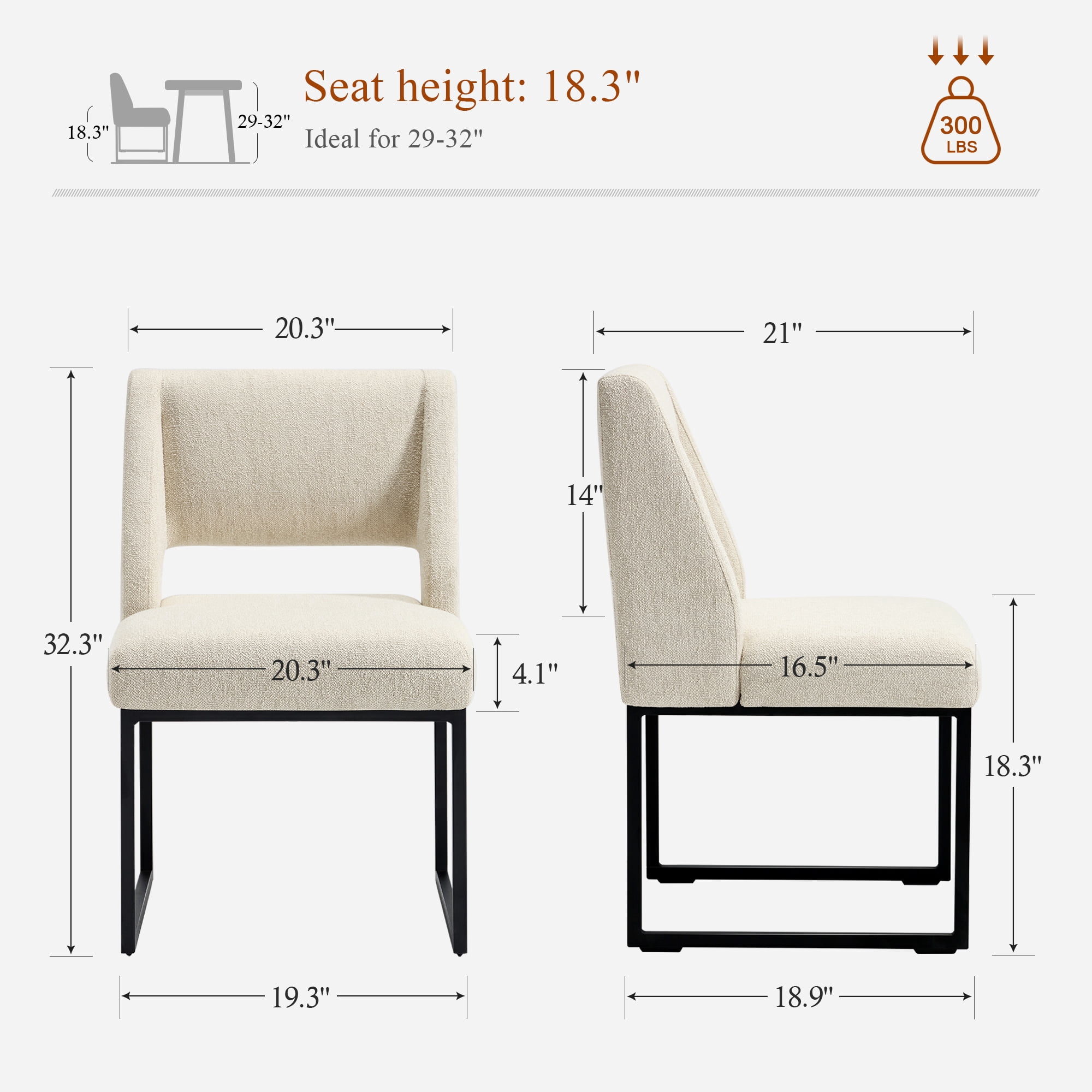 Zesthouse 18.3" Modern Dining Chairs Set of 4, Linen Fabric Dining Room Chairs with High Back and Metal Legs, Armless Upholstered Side Chair for Dining Room Kitchen, Beige