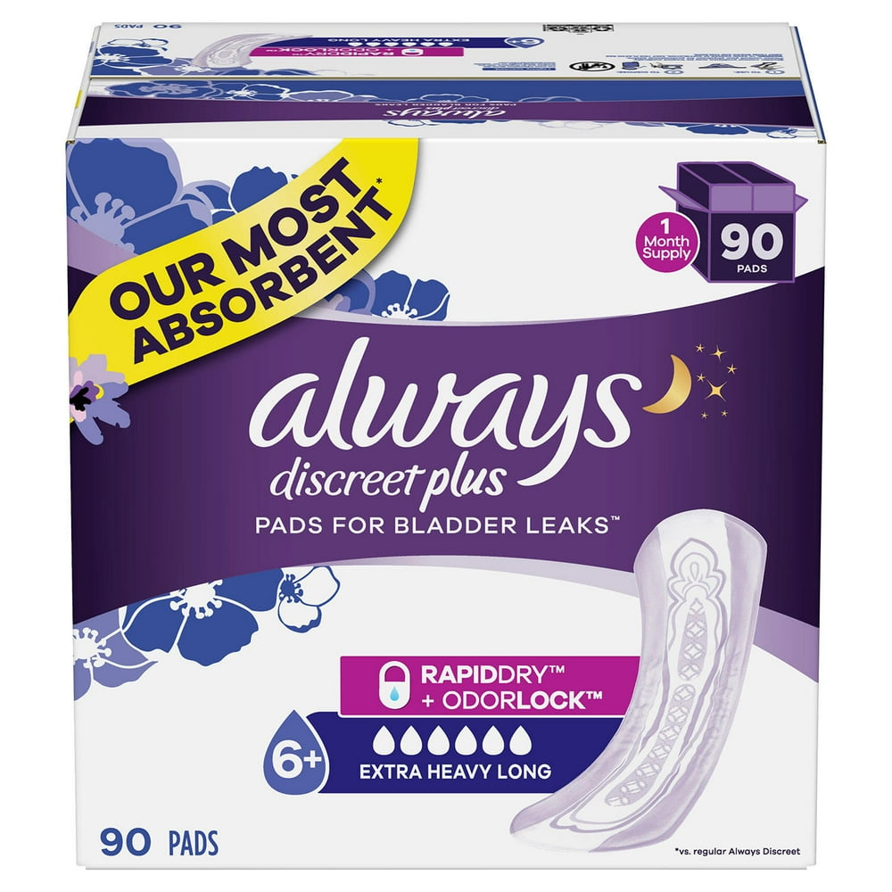 Always Discreet Plus Incontinence Pads, Extra Heavy Absorbency, Long Length (90 ct.) Walmart