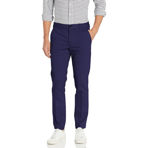 IZOD Men's Flat Front Slim Fit Performance Stretch Chino Pant, Navy, 32W x 32L
