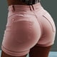 thumbnail image 4 of Pantalones cortos de mezclilla para mujer Pantalones cortos ajustados Pantalones calientes de cintura alta Elástico lavado, rosa, S Monstrate AP1049-13B, 4 of 7
