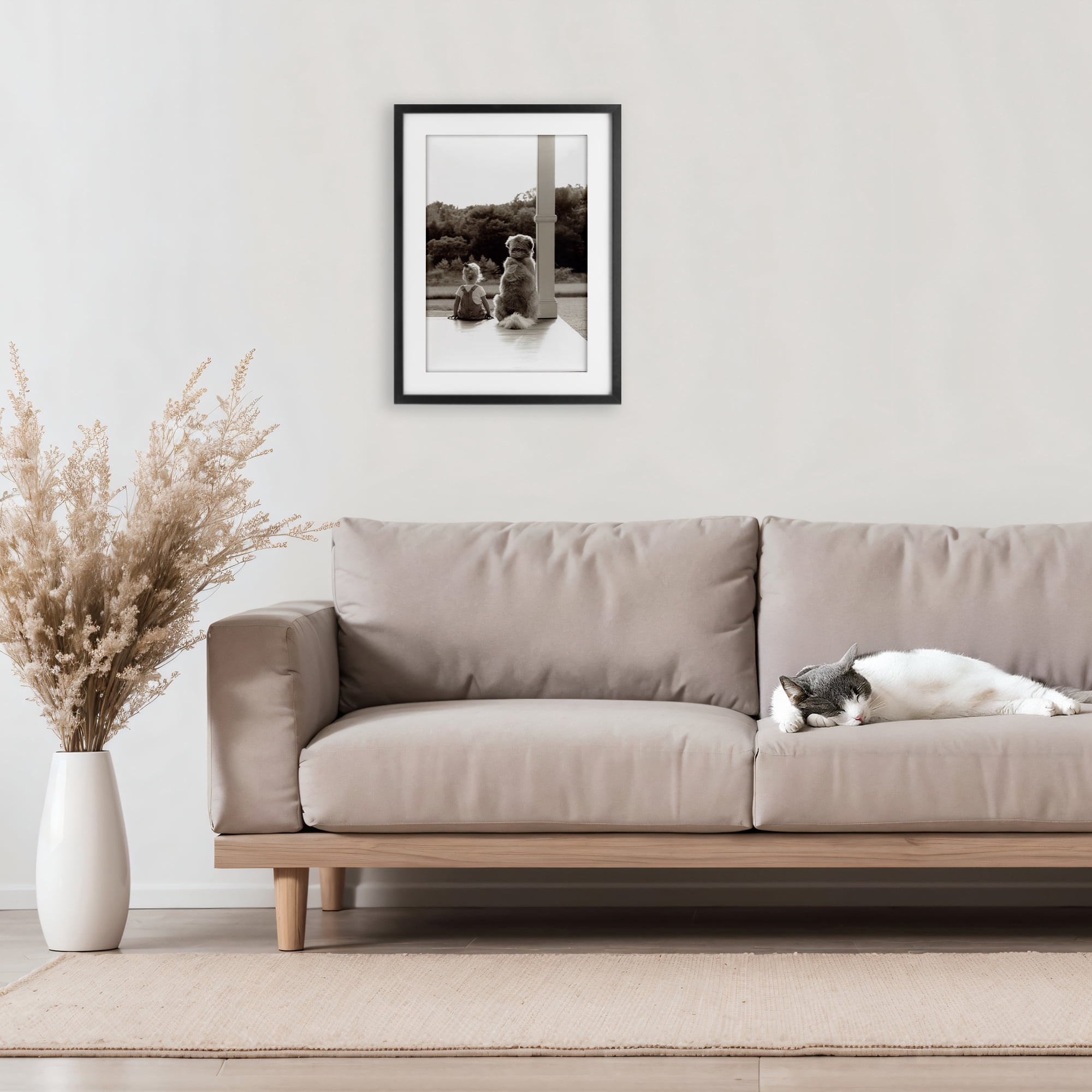 Stupell Industries Child And Dog Friendship Black Framed Print Under Glass, design by Kendra Dew