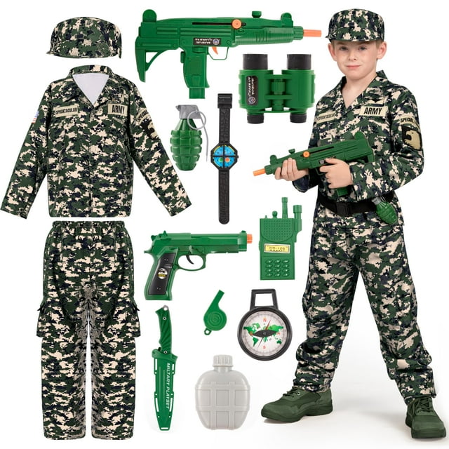 Disfraz de soldado militar de Spooktacular Creations para niños de 12 a 14 años