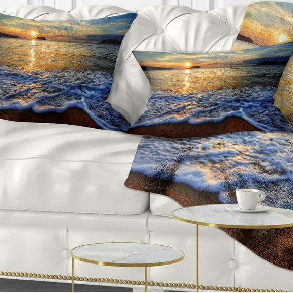 Designart Peaceful Sandy Beach with Waves - Throw Pillow - 12x20