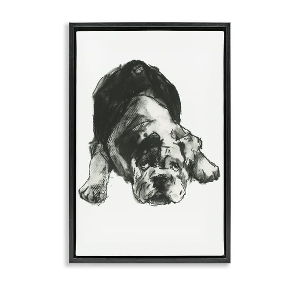 Stupell Industries Bulldog Drawing Portrait Animals & Insects Drawing Black Floater Framed Canvas Art Print Wall Art, 17 x 25