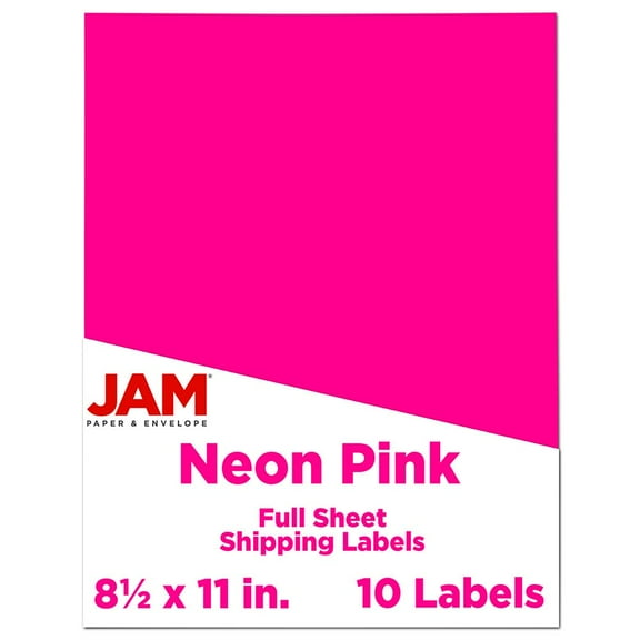 JAM Paper Full Page Labels, 8 1/2 x 11, Neon Pink, 10 per Pack