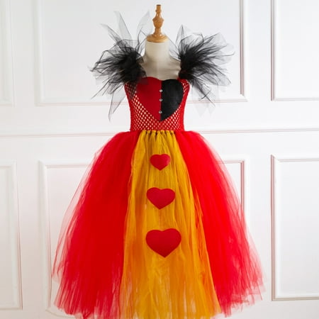 

QISIWOLE Kids Girls Halloween Fashion Cute Stitching Color Heart Mesh Hollow Out Princess Dress Clearance
