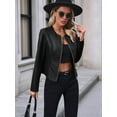 thumbnail image 4 of Women'S Plus Size PU Leather Jacket Zip Up Crew Neck Long Sleeve Jacket Outerwear Black M, 4 of 9