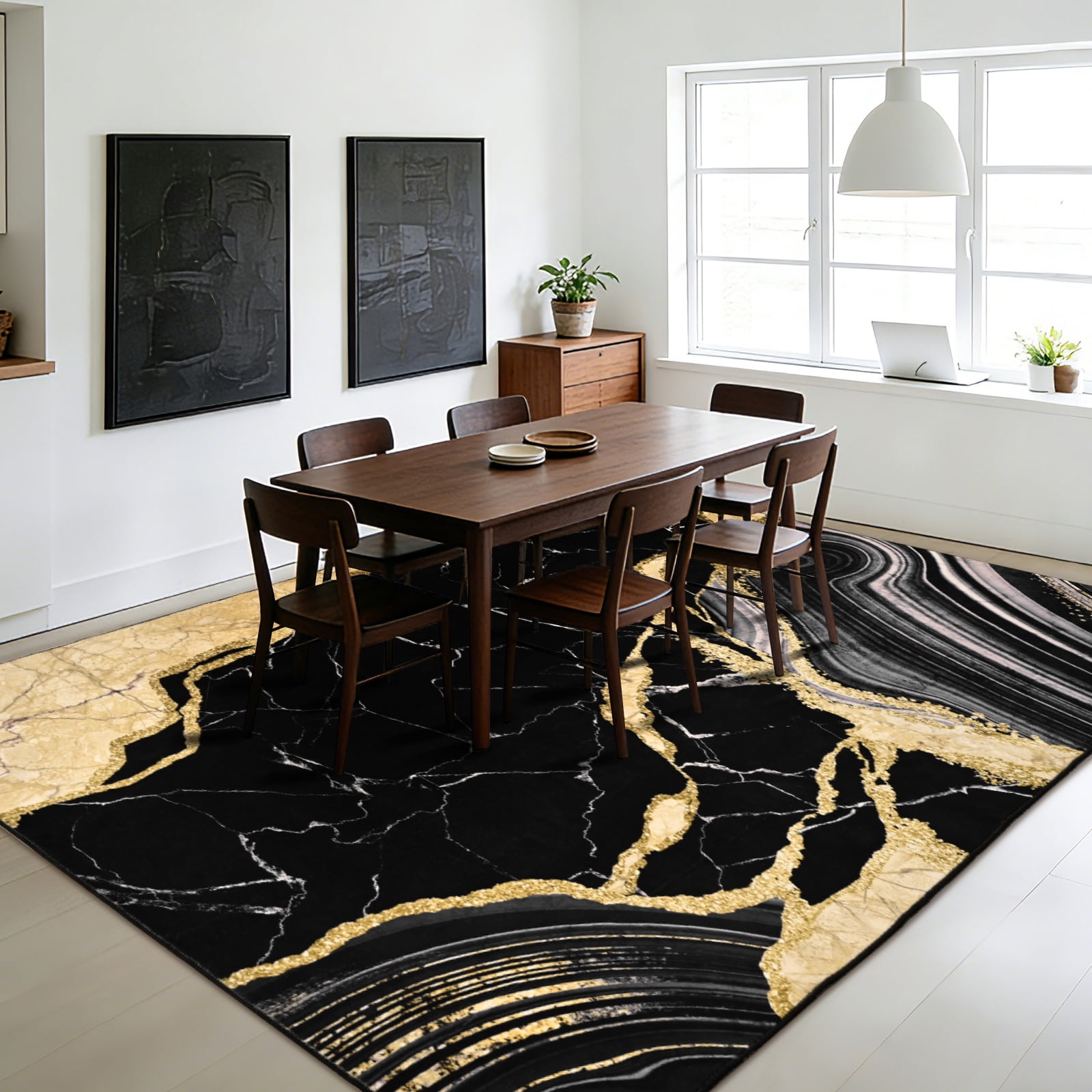 Bleum Cade 8'x10' Area Rugs for Living Room, Washable Rugs Modern Rugs for Bedroom Dinning Room,Marble Abstract Rug Ultra Soft Non Slip Durable Large Carpet Home Decor, Black Gold