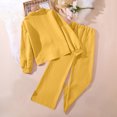 thumbnail image 4 of Cethrio Girls Long Sleeve Outfit Sets, Casual Lapel Collar 2 PC Shirts and Pants Sets Yellow Size 10-12, 4 of 5
