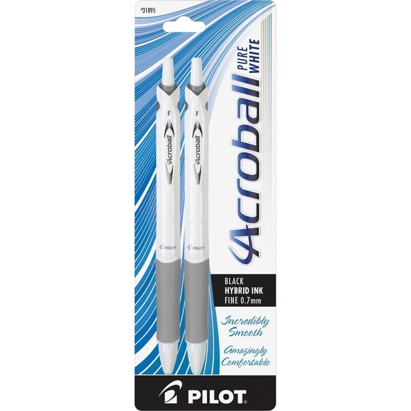 Bolígrafos PILOT Acroball PureWhite Black Ink, paquete de 2