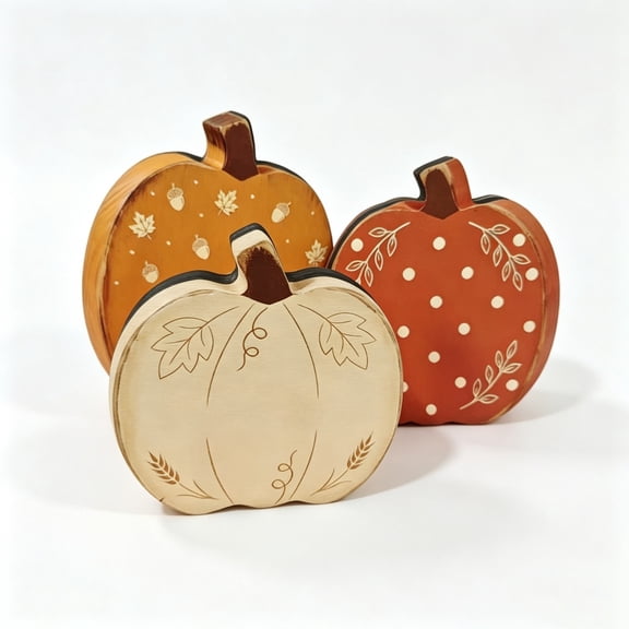 Fall Decorations Set of 3 Pumpkins - Farmhouse Rustic Autumn Harvest Thanksgiving Tiered Tray Decor for Table Mantel Shelf Indoor Home Decor