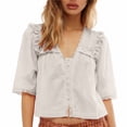 thumbnail image 2 of Endives Women Short Sleeve Lace Blouse Tops Solid Color Elegant Tops Short Crop Top Shirt White, 2 of 6