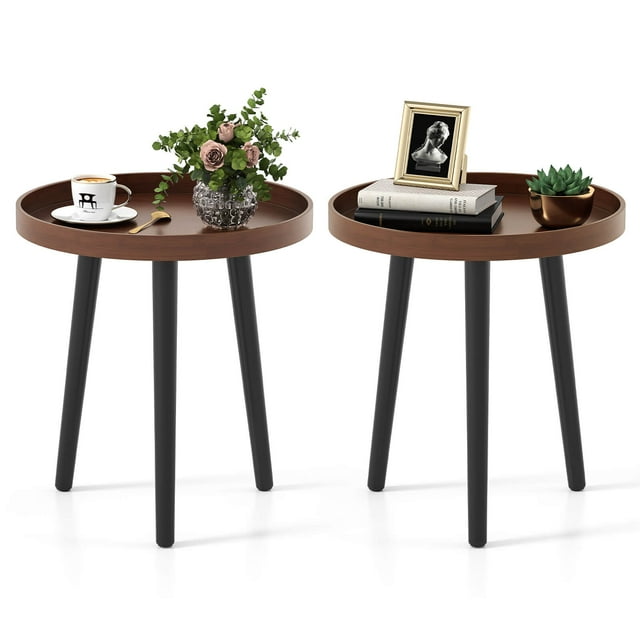 Costway 2 PCS Round Side Table Sofa Coffee End Accent Table Nightstand Home Furniture