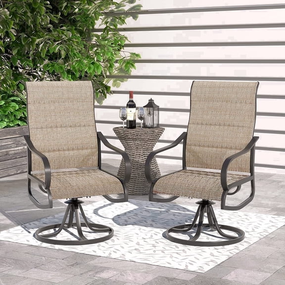 UDPATIO Patio Swivel Chairs Set of 2, High Back Outdoor Dining Chairs for Lawn Garden Backyard, Brown