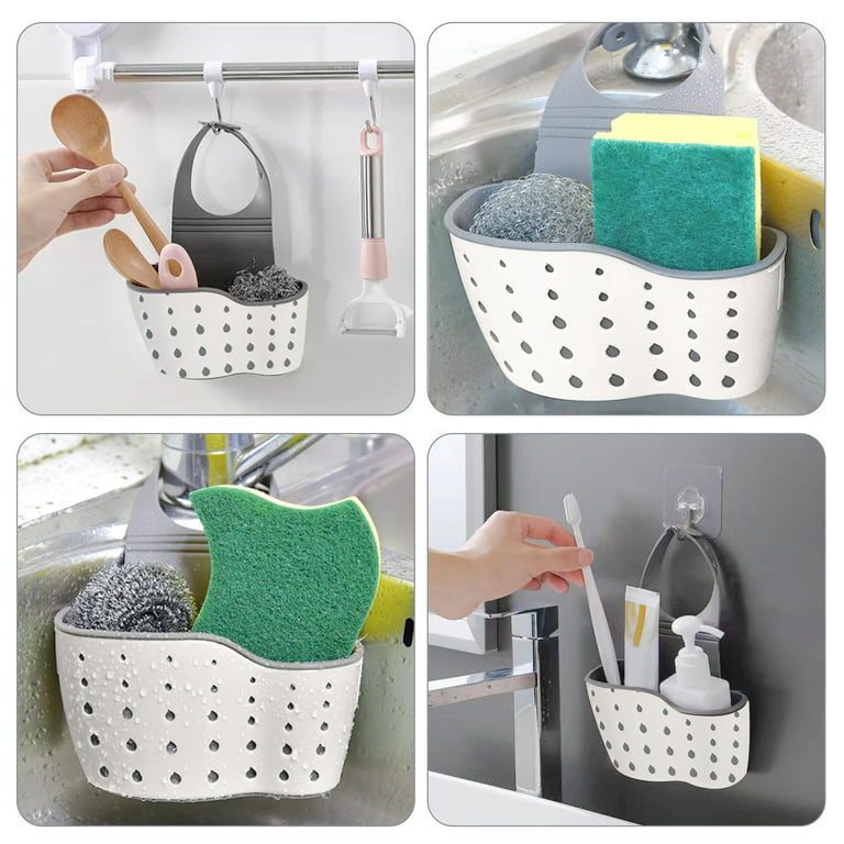 DilaBee Kitchen Sponge Holder for Sink - Kitchen Sink Caddy - Sink Organizer with Brush Dispenser Holder and Drain Pan Tray - Dish Sponge Holder - Dual Use