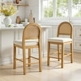 thumbnail image 3 of Spruce & Spring Boho Rattan Counter Stool with Solid Wood Frame and Upholstered Seat Set of 3, Walnut, 3 of 11