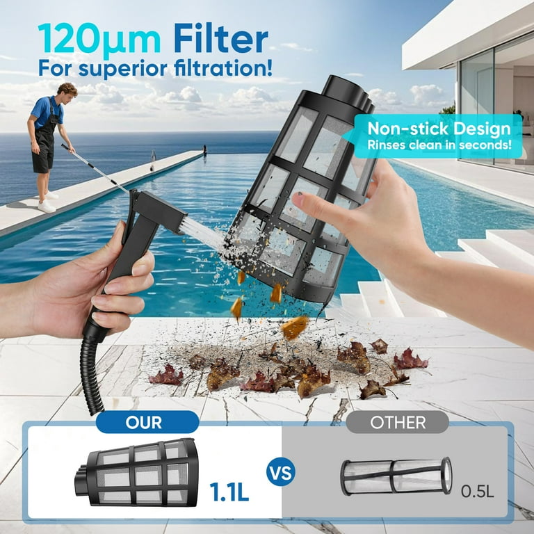 Efurden Cordless Pool Vacuum Handheld with 60-Minute Runtime for
