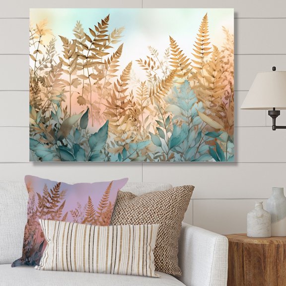 DESIGN ART Designart "Beige Fern Fantasia" Floral Ferns Wall Decor 32 in. wide x 16 in. high