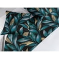 thumbnail image 2 of Leaves Greenery Bed Runner Set, Night Time Jungle Vibes Leafy Pattern with Golden Tone Ones Art, Decorative Bedding Scarf & 2 Pillow Shams for Hotels Homes, King, Teal Cadet Blue Peach, by Ambesonne, 2 of 3