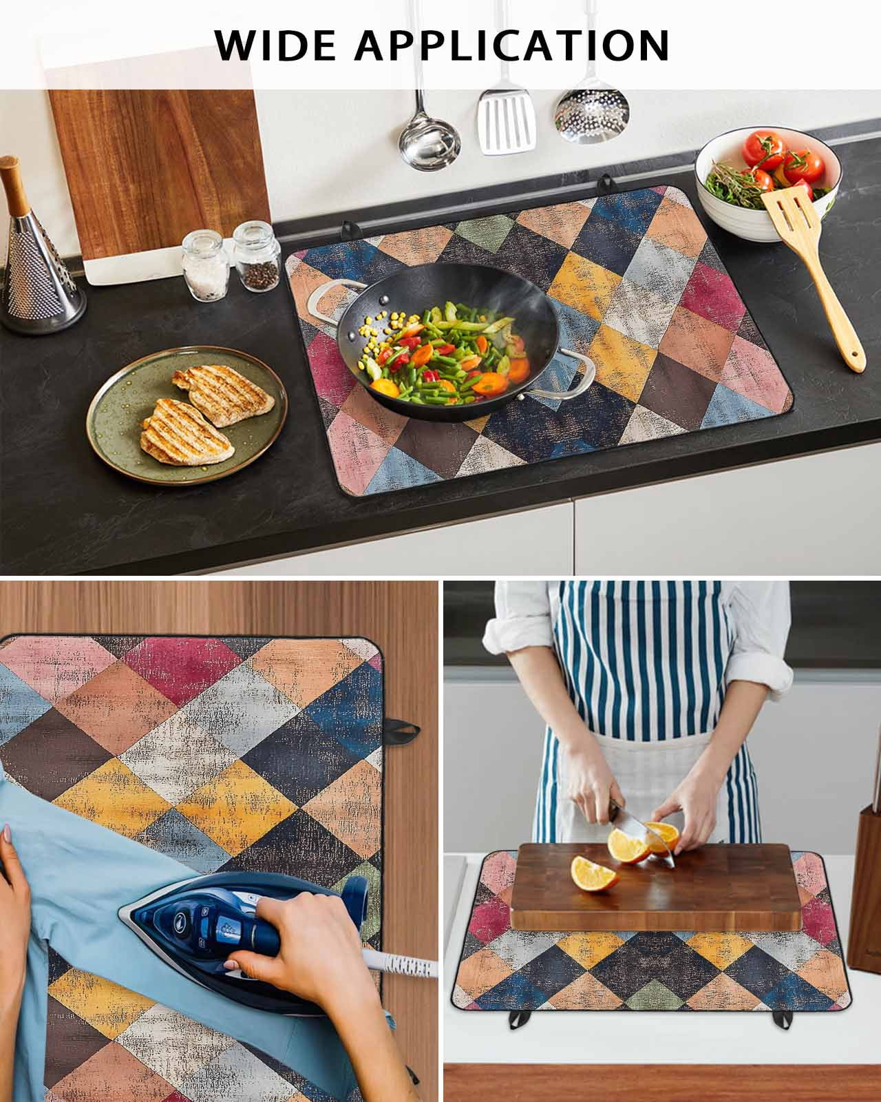 nqOlkjepod Large Induction Cooktop Protector Mat 24"x21", Colorful Geometric Stove Top Covers for Electric Stove, Modern Vintage Abstract Color Block Stove Burner Cover Mats, Glass Top Stove Cover