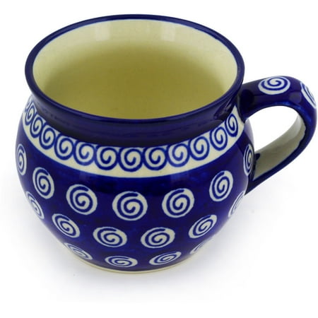 Polish Pottery 11 oz Bubble Mug (Cobalt Swirl Theme) Hand Painted in Boleslawiec, Poland + Certificate of