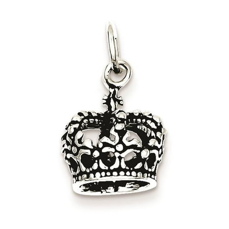 Antiqued Crown 3-D Solid Charm Pendant 925 Sterling Silver