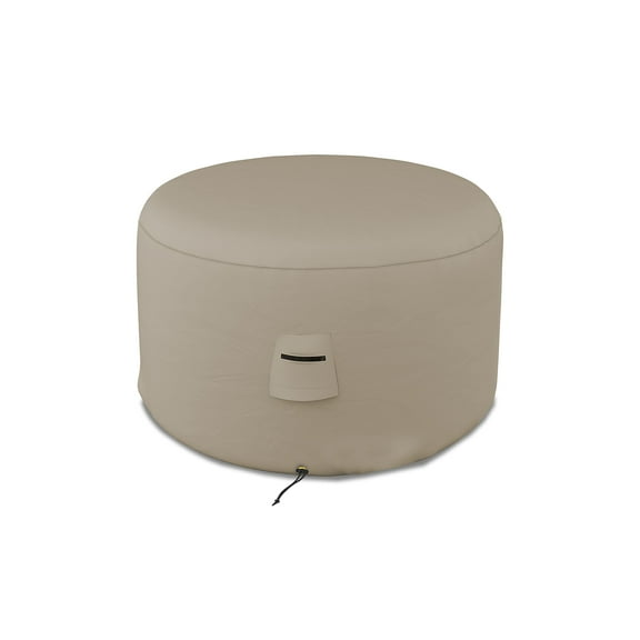 COVERS&ALL Round Ottoman Cover, 12 Oz PVC Waterproof, UV & Weather Resistant Patio Garden Furniture Stool Protector Indoor Outdoor Use with Air Vents & Drawstrings (24" Diameter x 18" H, Beige)