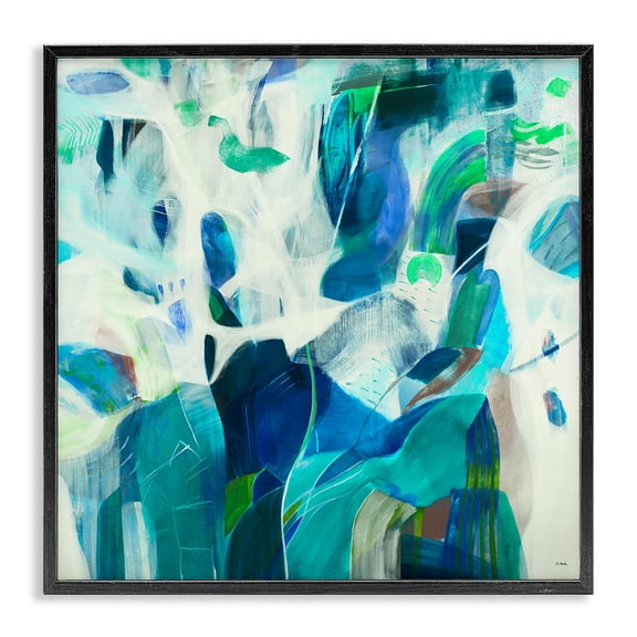 Stupell Industries Contemporary Wavy Blue Abstract Forms Black Framed Giclee Art, 17 x 17, by Jill Martin